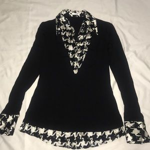 Cache mock 2pce stretch silk shirt jersey top